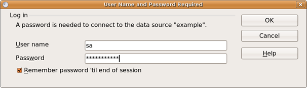 Type your database user name and password in the spaces provided.