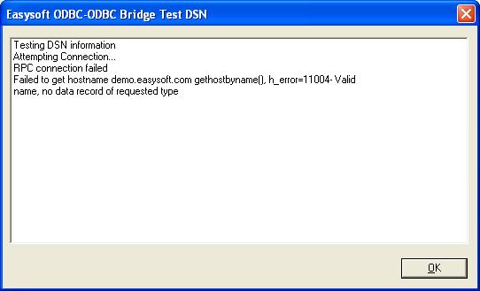 Easysoft ODBC-ODBC Bridge Test DSN dialogue box